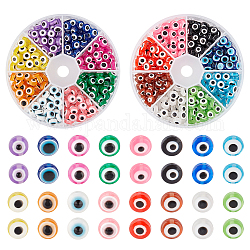 N Perlen Harzperlen, flach rund mit bösen Blick, Mischfarbe, 7.5x5 mm, Bohrung: 1.6 mm, 16 Farben, 40 Stk. je Farbe, 640 Stück / 2 Box