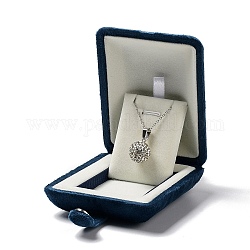 Cajas de collar de terciopelo rectángulo, Estuche de regalo para collar y colgante de joyería con botón a presión de hierro, azul marino, 9.15x7.55x3.6 cm