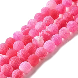 Natural Crackle Agate Beads Strands, Dyed, Round, Hot Pink, 8mm, Hole: 1mm, about 50pcs/strand, 14 inch