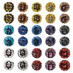 Mega pet 60pcs 15 couleurs perles de strass en argile polymère, Perles de boule pavé disco , ronde, couleur mixte, pp13 (1.9~2mm), 6 rangs de strass, 10mm, Trou: 1.5mm, 4pcs / couleurs