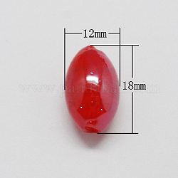 Handmade Lampwork Beads, Pearlized, Oval, Red, 18x12x12mm, Hole: 2mm