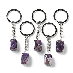 Porte-clés pendentif améthyste naturelle, avec anneau en fer, cuboïde, 7.2~7.5 cm