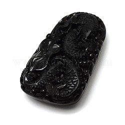 Natural Obsidian Large Cameo Double Fish Carp Pendants, 58x37x12mm, Hole: 1mm