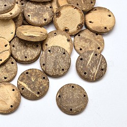 4 botones de coco redondas planas hoyos de, bronceado, 19~21x4~5mm, agujero: 1 mm