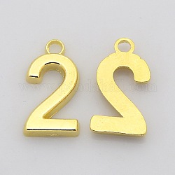 Rack Plated Zinc Alloy Number Charms, Lead Free & Cadmium Free & Nickel Free, Golden Metal Color, Num.2, 18x6~10x2mm, Hole: 2mm