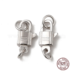 Rhodium Plated 925 Sterling Silver Lobster Claw Clasps, with Jump Rings, Lock, Platinum, 11.5x6x2.5mm