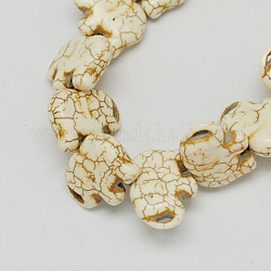 Fili di perline gemstone, turchese sintetico, elefante, bianco, 16x21x6mm, Foro: 1.5 mm
