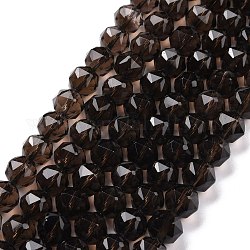 Natural Smoky Quartz Beads Strands, Star Cut Round Beads, Faceted, 9.5~10.5x10mm, Hole: 0.9mm, about 39pcs/strand, 15.43 inch(39.2cm)
