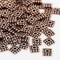 Tibetan Style Spacer Beads, Cadmium Free & Nickel Free & Lead Free, Square, Red Copper, 7x7x2mm, Hole: 2mm
