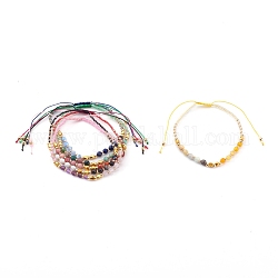 Adjustable Nylon Cord Braided Bead Bracelets, with Natural Gemstone Beads, Glass Seed Beads and Brass Beads, Golden, Inner Diameter: 2-1/8~3-1/2 inch(5.5~9cm)
