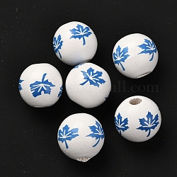 Bois perles européennes, Perles avec un grand trou   , motif de feuille d'érable, rondelle, bleu royal, 16x14.5~15mm, Trou: 4mm