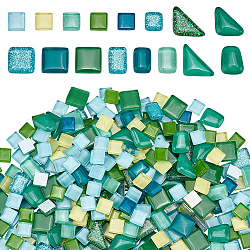 Cabujones de mosaico de vidrio serie verde, rectángulo/tangle/cuadrado, color mezclado, 10~16x10~23x4~5mm, 200 g / bolsa