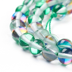 Chapelets de perles en pierre de lune synthétique, perles holographiques, teinte, ronde, vert de mer moyen, 6mm, Trou: 1mm, Environ 60~62 pcs/chapelet, 14~15 pouce