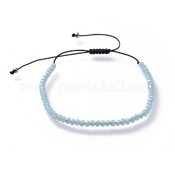Verstellbare Glasperlenarmbänder mit galvanischer Beschichtung, mit Nylonfaden und 304 Distanzperlen aus Edelstahl, Himmelblau, 1-5/8 Zoll ~ 3 Zoll (4.1~7.8 cm)