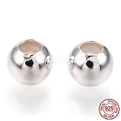 Perles 925 en argent sterling, ronde, couleur d'argent, 6x5.5mm, Trou: 2.5mm