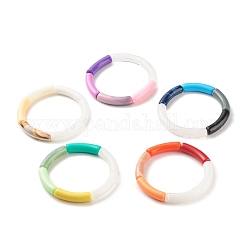 Acrylic Curved Tube Beaded Stretch Bracelet, Chunky Bracelet for Women, Mixed Color, Inner Diameter: 2 inch(5.1cm)