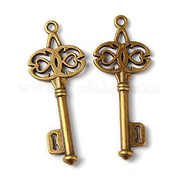 Tibetan Style Antique Bronze Key Pendants, Lead Free & Nickel Free & Cadmium Free, about 45mm long, 17mm wide, 2mm thick, Hole: 2mm
