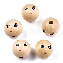 Unfinished Natural Wood Beads, Macrame Beads Large Hole, Round with Face, BurlyWood, 17~18mm, Hole: 4mm, about 280~290pcs/500g