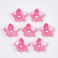 Opaco come tappi di perline di plastica, 5 -petal, perlato, fiore, rosa caldo, 32x32.5~33x7.5~8mm, foro: 5.5mm, circa 370pcs/500g