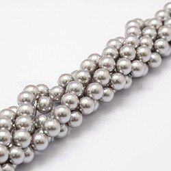 Chapelets de perles de coquille, Grade a, ronde, grises , 6mm, Trou: 1mm, Environ 62 pcs/chapelet, 16 pouce