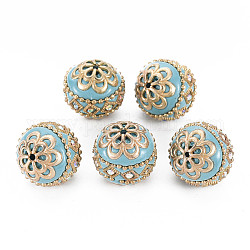 Perles Indonésiennes manuelles, avec les accessoires en métal, ronde, or clair, lumière bleu ciel, 19.5x19mm, Trou: 1mm