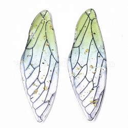 Transparent Epoxy Resin Big Pendants, with Gold Foil, Insects Wing, Light Green, 51x16.5x1~2.5mm, Hole: 1.2mm
