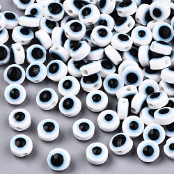 Бусины из cмолы, плоско-круглые, злые глаза, белые, 7.5~8x5~6 мм, отверстие : 1.8~2 мм