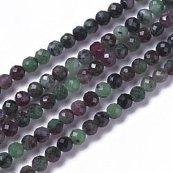 Natural Ruby in Zoisite Beads Strands, Faceted, Round, 2~2.5x2mm, Hole: 0.2mm, about 158~205pcs/strand, 15.7~16.7 inch(40~42.5cm)