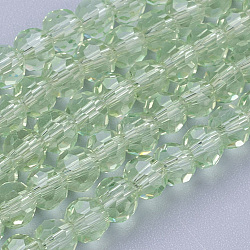 Glass Beads Strands, Faceted(32 Facets), Round, Pale Green, 4mm, Hole: 1mm, about 98pcs/strand, 13.7 inch