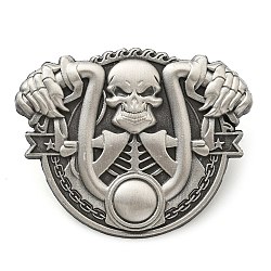 Alloy Pin, Brooch for Backpack Clothes, Halloween Skull Riding Motorcycle, Antique Silver, 36.5x45x3mm