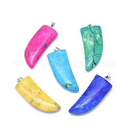 Synthetic Turquoise Pendants, with Brass Findings, Dyed, Scabbard/Tusk Shape, Platinum, 39.5~46.5x16~17x7.5~8mm, Hole: 3.5x4.5mm