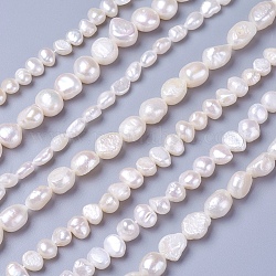 Brins de perles de culture d'eau douce naturelles, pépites, blanc, 4~15x4~15mm, Trou: 0.5~1mm, Environ 24~95 pcs/chapelet, 14.3 pouce ~ 14.9 pouces (36.5~38 cm)