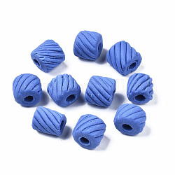 Abalorios europeos de porcelana hechas a mano, Abalorios de grande agujero, columna, azul real, 11~13x10.5~13mm, agujero: 4 mm