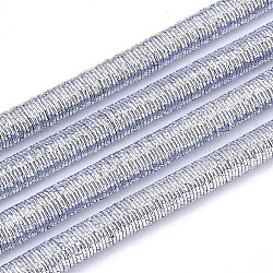 Cordones de poliéster & algodón, con la cadena de hierro en el interior, plata, 6mm, alrededor de 54.68 yarda (50 m) / paquete