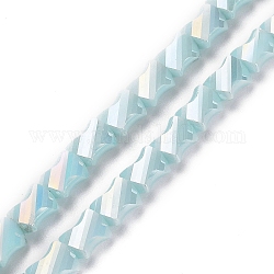Chapelets de perles en verre électrolytique , demi arc-en-ciel plaqué, rectangle torsadé à facettes, cyan clair, 10x8x5mm, Trou: 1.2mm, Environ 50 pcs/chapelet, 21.26'' (54 cm)
