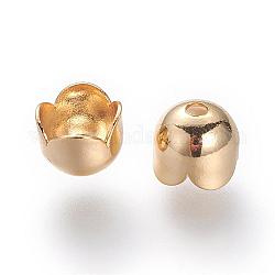 Brass Bead Cap Findings, Nickel Free, Real 18K Gold Plated, 4-Petal, 6x5mm, Hole: 1.5mm