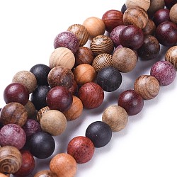 Chapelets de perles en bois naturel, ronde, colorées, 4mm, Trou: 1mm, Environ 98 pcs/chapelet, 15.5 pouce (39.5 cm)