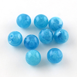 Perles rondes en acrylique d'imitation pierre précieuse, bleu profond du ciel, 20mm, Trou: 3mm, environ 110 pcs/500 g