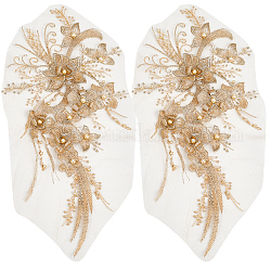 Broderie de polyester de fleur 3d cousue sur des appliques, avec abs en plastique imitation perle, couture décoration artisanale pour robe de mariée, Cheongsam, navajo blanc, 300x160x7.5mm
