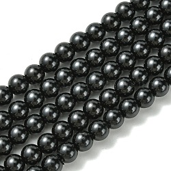 Hebras redondas de perlas de vidrio teñido ecológico, cordón de algodón rosca, negro, 6mm, agujero: 0.7~1.1 mm, aproximamente 72 pcs / cadena, 15 pulgada
