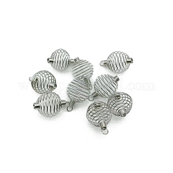 Spiralperlenkäfiganhänger aus Kohlenstoffstahl, Hohle Federkugelanhänger, Platin Farbe, 32x20 mm
