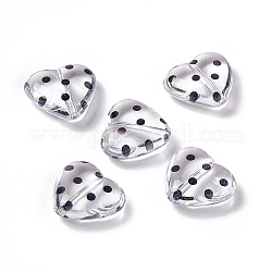 Perles en acrylique transparente, coeur avec motif à pois, clair, noir, 15.5x17.5x6mm, Trou: 1.7mm