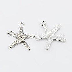 Alloy Pendants, Starfish, Lead Free and Cadmium Free, Antique Silver Color, 19mm wide, 19.5mm long, 2mm thick, hole: 2mm