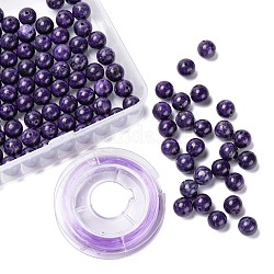 100pcs 8mm natürliche Charoite runde Perlen, mit 10m elastischem Kristallfaden, für DIY-Stretch-Armbänder, die Kits herstellen, 8 mm, Bohrung: 1 mm