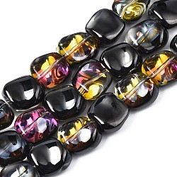Perles en verre plaquent brin, demi-plaqué, polygone, noir plaqué, 10.5x11~12x5~6mm, Trou: 1mm, Environ 60~61 pcs/chapelet, 24.41 pouce ~ 25.20 pouces (62~64 cm)