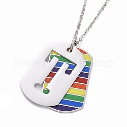 Pride Stil 201 Halsketten aus Edelstahl mit Anhänger, mit Emaille und Eisenketten, Oval mit Hohlbuchstaben, Farbig, Edelstahl Farbe, letter.t, 23.62~23.7 (60~60.2 cm)