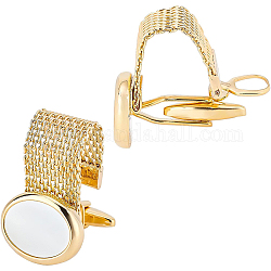 Boutons de manchette benecreat brass chain cufflinks, avec coque blanche, boutons de manchette, ovale, or, 73x16x1mm