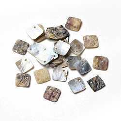 Dijes de rombos de concha de akoya natural, concha de madreperla, color de concha, 12.5~13x12.5~13x1mm, agujero: 1.4 mm