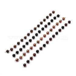 Catene di perline di legno fatte a mano, senza saldatura, con perno in ottone, tondo, platino, colore misto, 8mm, 39.37 pollice (1 m)/filo, 4strands / set