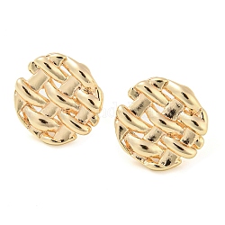 Rack Plating Brass Stud Earrings Findings, with Loops, Hollow Flat Round, Real 18K Gold Plated, 14mm, Hole: 1.2mm, Pin: 11x0.7mm